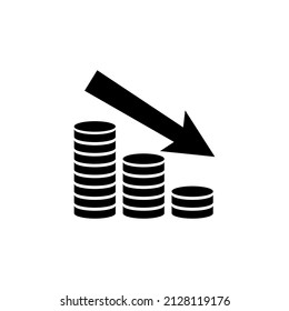 Financial Crisis, Money Stack Down, Costs Cut. Flat Vector Icon illustration. Simple black symbol on white background. Financial Crisis, Costs Cut sign design template for web and mobile UI element.