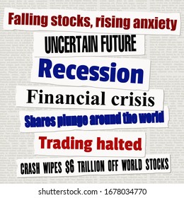 Financial Crisis Newspaper Titles. Stock Markets Falling Down. News Headline Collection Vector.