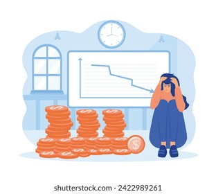 Financial crisis. Oil price drop. Down arrow stocks graph. Economy stock market crash down. Depression amid losing money. flat vector modern illustration 
