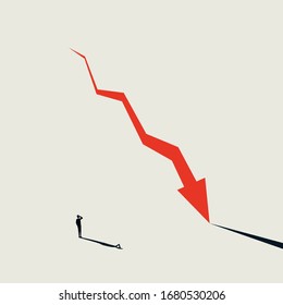 Financial crisis, recession, depression vector concept with downward graph. Symbol of stock market crash, bankruptcy. Minimal art style design. Eps10 illustration.