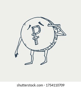 Financial crisis. Ruble getting ready to shoot himself with a pistol