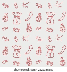 Financial Crisis Seamless Doodle Pattern Design, Inflation Repeat Background Template, Increasing Prices Icons, Depriciation Vector, High Gas Bill Repetitive Illustration, Surface Wallpaper