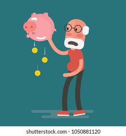 Financial Crisis - Senior Man With Piggy Bank, Pension