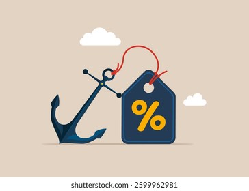 Financial crisis and slow economy or sluggish retail selling. Price tag pulling on a heavy anchor. Inflation causing price rising up, overvalued stock or funds, consumer purchasing power reducing