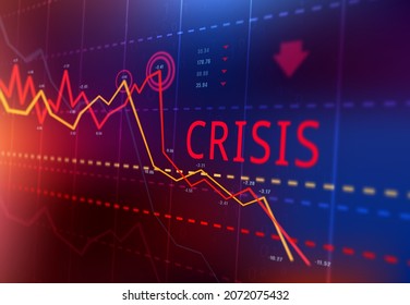 Financial crisis, stock market crash and loss trading graph, investment indicator down turn vector infographics. Economy recession, stock price decrease trend visualization and company bankruptcy