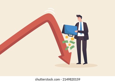 crisis financiera, crisis del mercado de valores inesperadamente, pérdida de dinero, devaluación de capital, estrategia de inversión riesgosa, mala situación económica, carteras inestables. Los inversionistas quiebran a medida que caen las acciones.