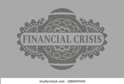 Financial Crisis text inside Grey stroke realistic emblem. Solid luxurious background. Artistic illustration. 