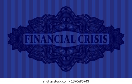 Texto de la crisis financiera dentro de la moneda lineal Color azul emblema realista. Barras de fondo exquisito. Ilustración. 