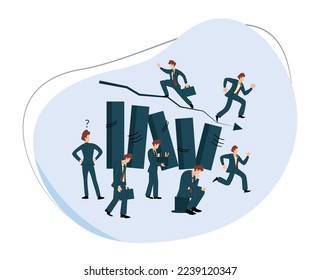 financial crisis. various expressions of entrepreneurs facing a financial crisis. businessman walking gloomily. businessman climbing graphic chart. businessman running. business chart collapse