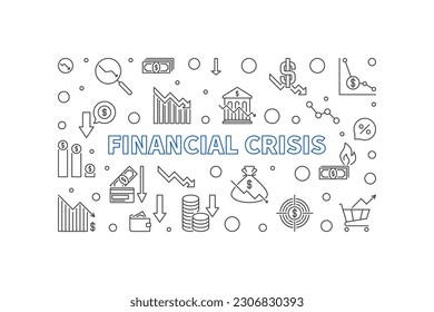 Financial Crisis Vektorkonzept horizontalen Banner. Wirtschaftsrezession und Illustration über Geldverluste