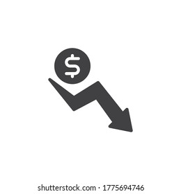 Financial crisis vector icon. filled flat sign for mobile concept and web design. Dollar rate decrease glyph icon. Symbol, logo illustration. Vector graphics