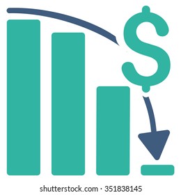 Financial Crisis vector icon. Style is bicolor flat symbol, cobalt and cyan colors, rounded angles, white background.