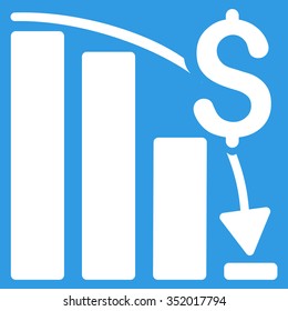 Financial Crisis vector icon. Style is flat symbol, white color, rounded angles, blue background.