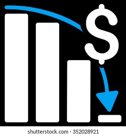 Financial Crisis vector icon. Style is bicolor flat symbol, blue and white colors, rounded angles, black background.