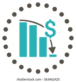 Financial Crisis vector icon. Style is bicolor flat circled symbol, grey and cyan colors, rounded angles, white background.
