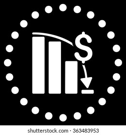 Financial Crisis vector icon. Style is flat circled symbol, white color, rounded angles, black background.