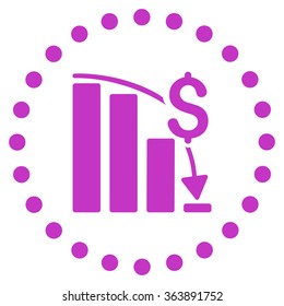 Financial Crisis vector icon. Style is flat circled symbol, violet color, rounded angles, white background.