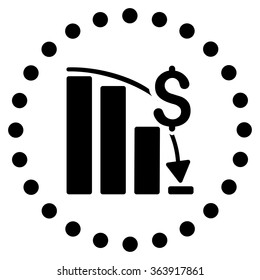 Financial Crisis vector icon. Style is flat circled symbol, black color, rounded angles, white background.