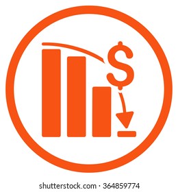 Financial Crisis vector icon. Style is flat circled symbol, orange color, rounded angles, white background.