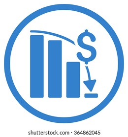 Financial Crisis vector icon. Style is flat circled symbol, cobalt color, rounded angles, white background.