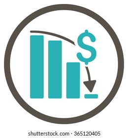 Financial Crisis vector icon. Style is bicolor flat circled symbol, grey and cyan colors, rounded angles, white background.