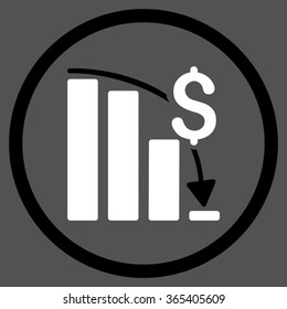 Financial Crisis vector icon. Style is bicolor flat circled symbol, black and white colors, rounded angles, gray background.