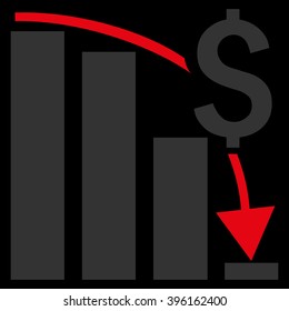 Financial Crisis vector icon. Style is flat symbol, red color, black background.