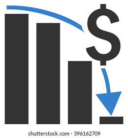 Financial Crisis vector icon. Style is flat symbol, cobalt color, white background.