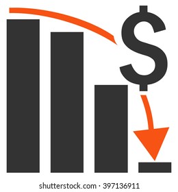 Financial Crisis vector icon. Style is bicolor flat symbol, orange and gray colors, white background.