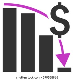 Financial Crisis vector icon. Style is flat symbol, violet color, white background.