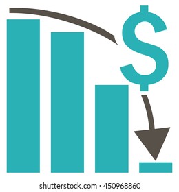Financial Crisis vector icon. Style is bicolor flat symbol, grey and cyan colors, white background.