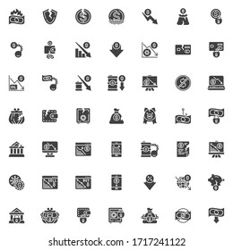 Financial crisis vector icons set, modern solid symbol collection, filled style pictogram pack. Signs, logo illustration. Set includes icons as decrease dollar rate, piggy bank, coronavirus recession
