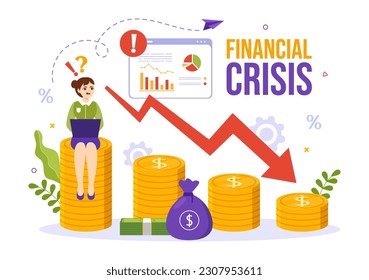 Financial Crisis Vector Illustration with Bankruptcy, Collapse of the Economy and Cost Reduction in Flat Cartoon Hand Drawn Landing Page Templates