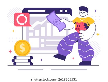 Financial Crisis Vector Illustration featuring concepts of Bankruptcy, Economic Collapse, and Cost Reduction with a Downward Arrow in a Background