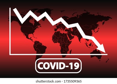 Financial crisis in the world because of the coronavirus, a downward graph with the world map in background. Vector illustration.