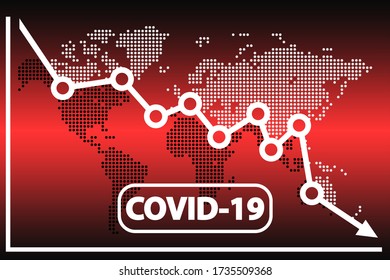 Financial crisis in the world because of the coronavirus, a downward graph with the world map in background. Vector illustration.