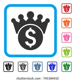 Financial Crown icon. Flat grey pictogram symbol inside a blue rounded square. Black, gray, green, blue, red, orange color variants of Financial Crown vector. Designed for web and application UI.