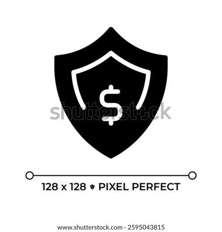 Financial cushion pixel perfect black glyph icon. Savings account. Economical security, insurance. Shield, protection. Silhouette symbol on white space. Solid pictogram. Vector isolated illustration