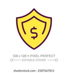 Financial cushion pixel perfect RGB color icon. Savings account. Economical security, insurance. Shield, protection. Isolated vector illustration. Simple filled line drawing. Editable stroke