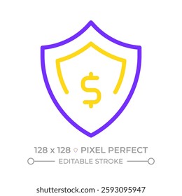 Financial cushion pixel perfect two color line icon. Savings account. Economical security, insurance. Bicolor outline symbol. Duotone linear pictogram. Isolated illustration. Editable stroke