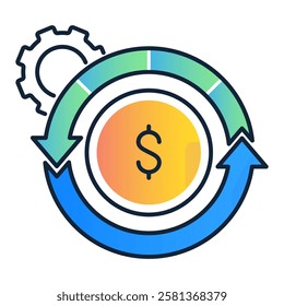 Financial Cycle with Gear Icon. Business Optimization, Economic Process, and Financial Planning Illustration.