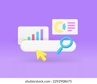 Financial data analysis business growth chart graph search information report 3d icon realistic vector illustration. Commercial analyzing statistic management control diagram project research process