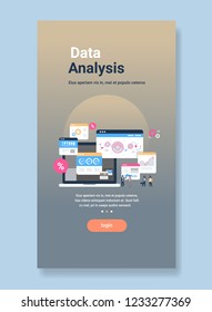 financial data analysis concept economic graph diagram statistic analytics trading monitoring flat vertical copy space vector illustration