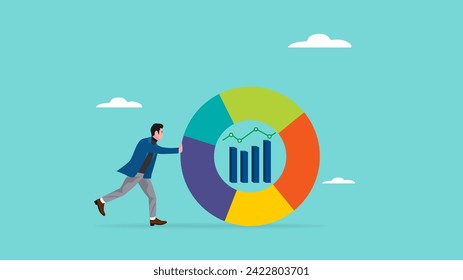 financial data analysis, growth earning with data chart and graph, investment analysis, business people push growth charts and graphs to make business growth vector illustration with flat design style