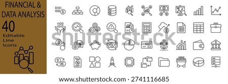 Financial and Data Analysis icon set. Editable stroke.