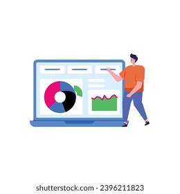 Illustrationssatz für Finanzdaten Berater bei der Analyse des Finanzberichts und der Berechnung des Steuerberichts. Konzept des Daten- und Finanzmanagements. Vektorgrafik.