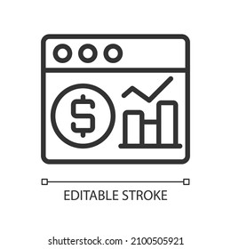 Financial data analysis linear pixel perfect icon. Business processes. Thin line customizable illustration. Contour symbol. Vector isolated outline drawing. Editable stroke. Arial font used