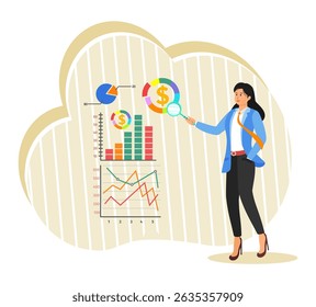 Financial data concept, investment chart and graph diagram. Businessman present financial data diagram with dollar sign.