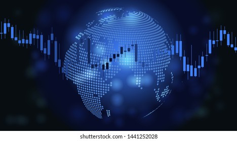 Financial data graph chart on dark background. Business background with candlesticks chart for reports and investment. Financial market trade concept.