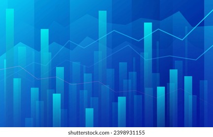 Financial data graph chart on blue background. Vector illustration